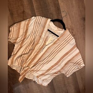 Stylish Tan and White Striped Top